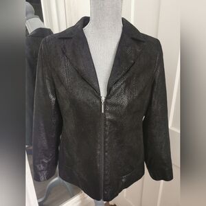 Vintage Tan Jay Womens Black Animal Print Zip Up Black Blazer. Size S/M Petite